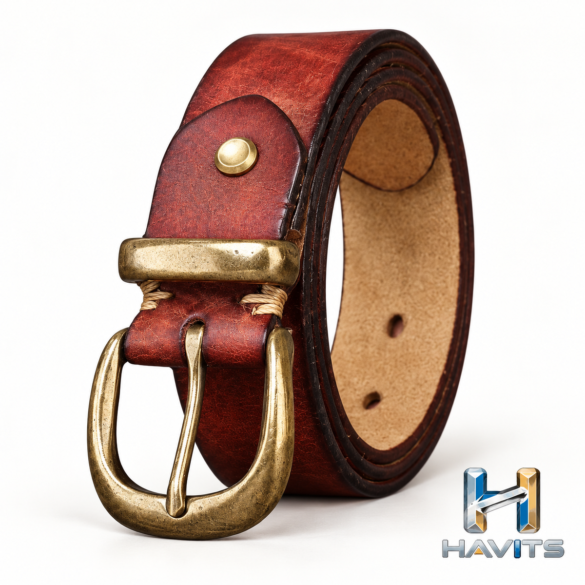 Roodbruine vintage riem met HAVITS-logo