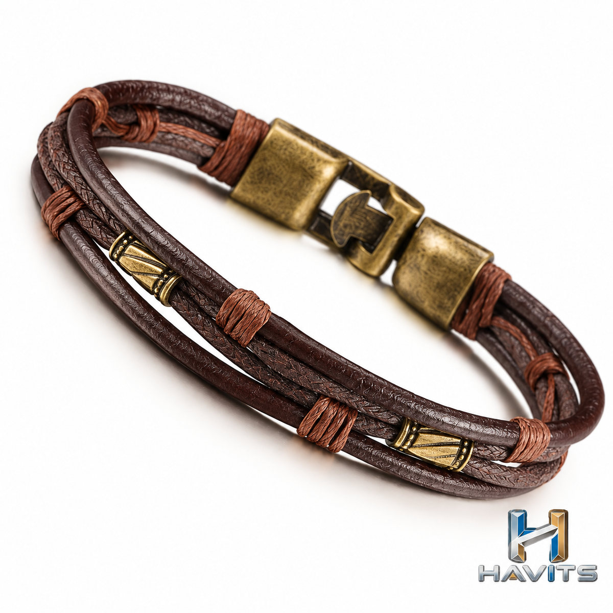 Bruine gevlochten armband met HAVITS-logo