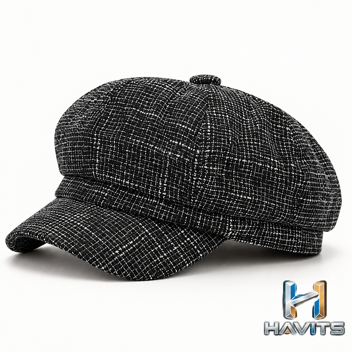 Zwarte newsboy-pet met HAVITS-logo