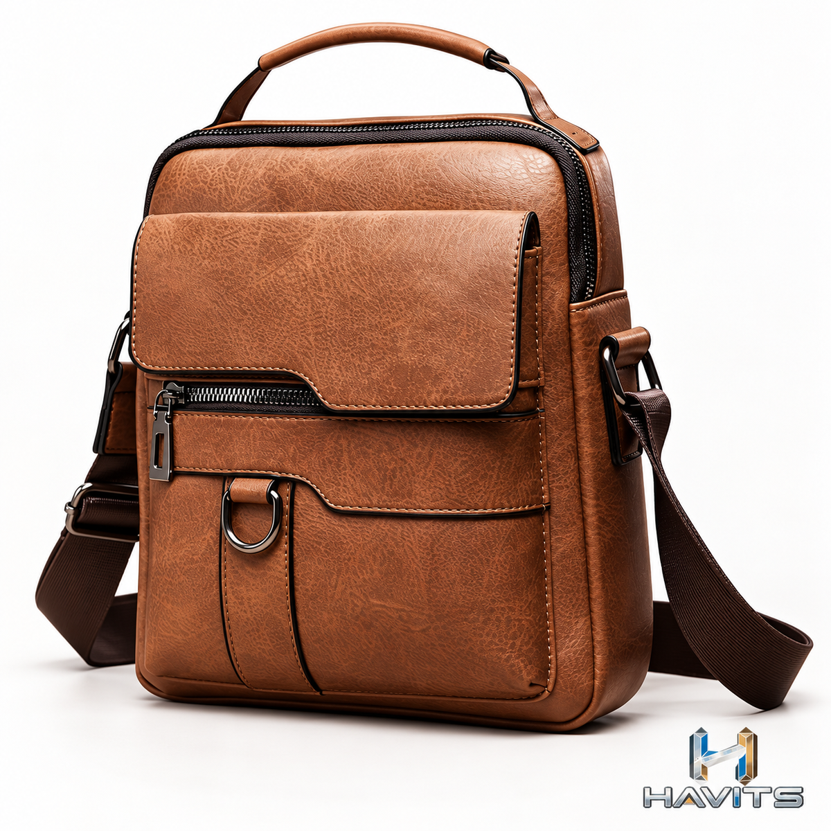 Bruine retro schoudertas met HAVITS-logo