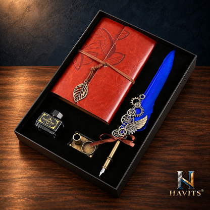 HAVITS retro schrijfset — Classic — Koningsblauw; kleur van de veer