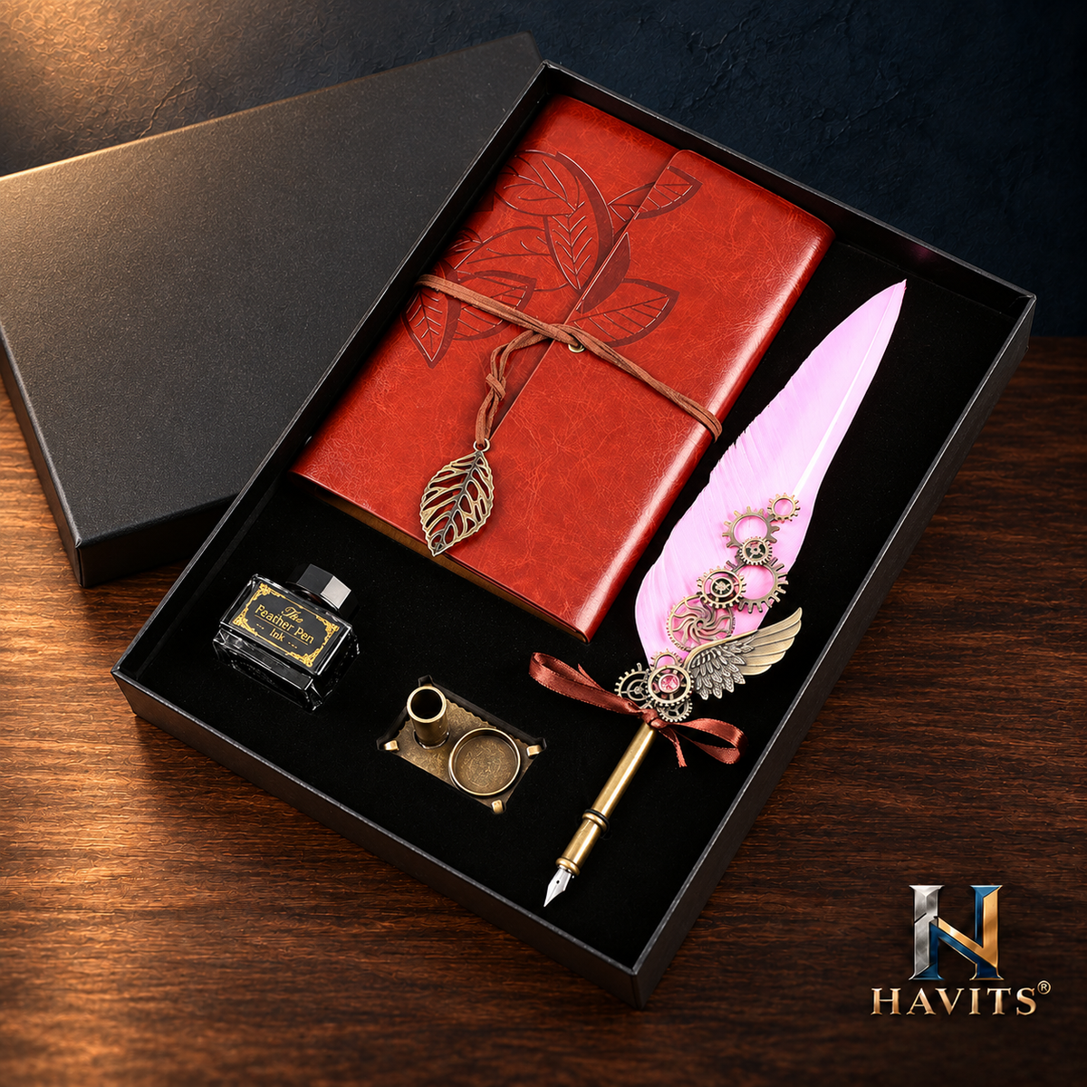 HAVITS retro schrijfset — Classic — Roze; kleur van de veer