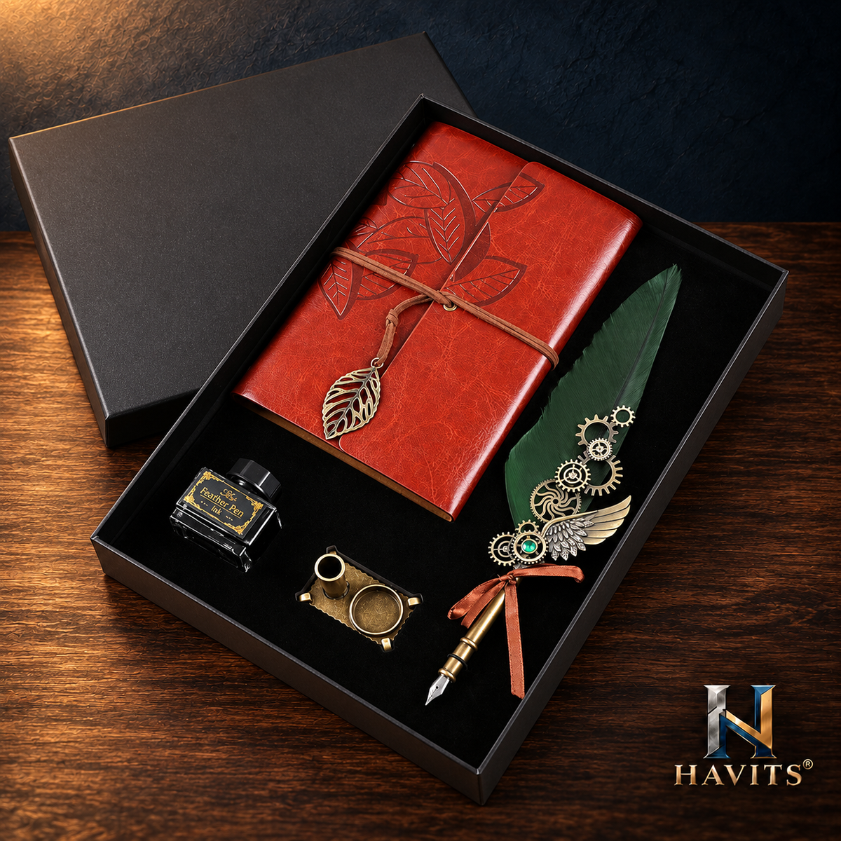 HAVITS retro schrijfset — Classic — Olijfgroen; kleur van de veer