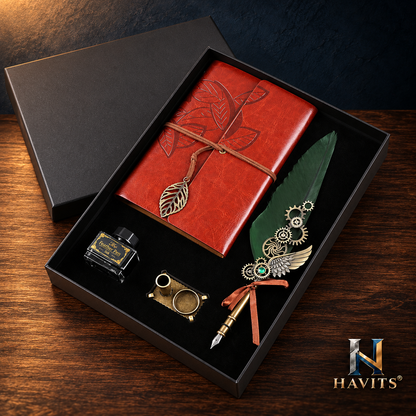 HAVITS retro schrijfset — Classic — Olijfgroen; kleur van de veer