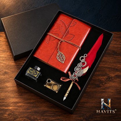 HAVITS retro schrijfset — Classic — Rood; kleur van de veer