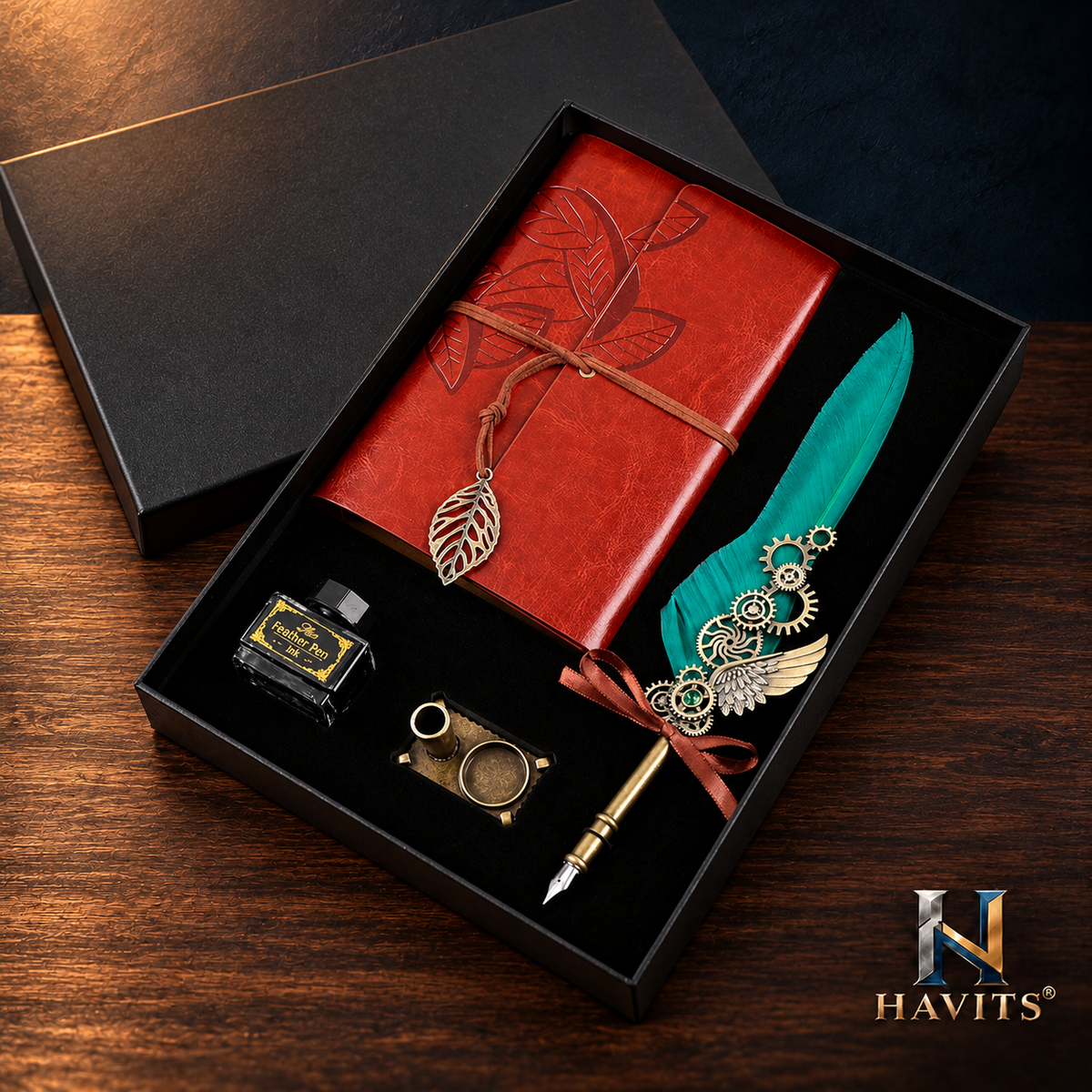 HAVITS retro schrijfset — Classic — Turkoois; kleur van de veer