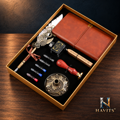 HAVITS retro schrijfset — Deluxe — Wit; kleur van de veer