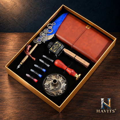 HAVITS retro schrijfset — Deluxe — Koningsblauw; kleur van de veer