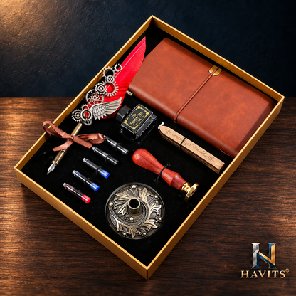 HAVITS retro schrijfset — Deluxe — Rood; kleur van de veer