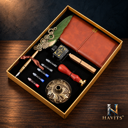 HAVITS retro schrijfset — Deluxe — Olijfgroen; kleur van de veer