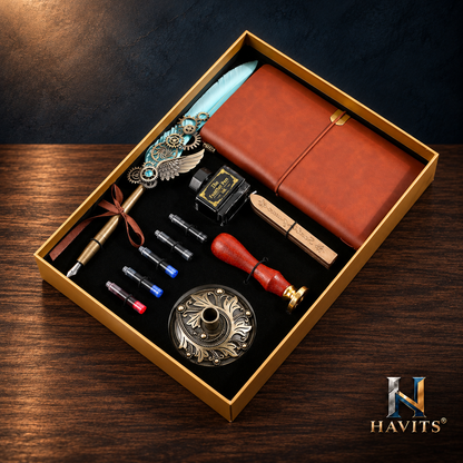 HAVITS retro schrijfset — Deluxe — Lichtblauw; kleur van de veer