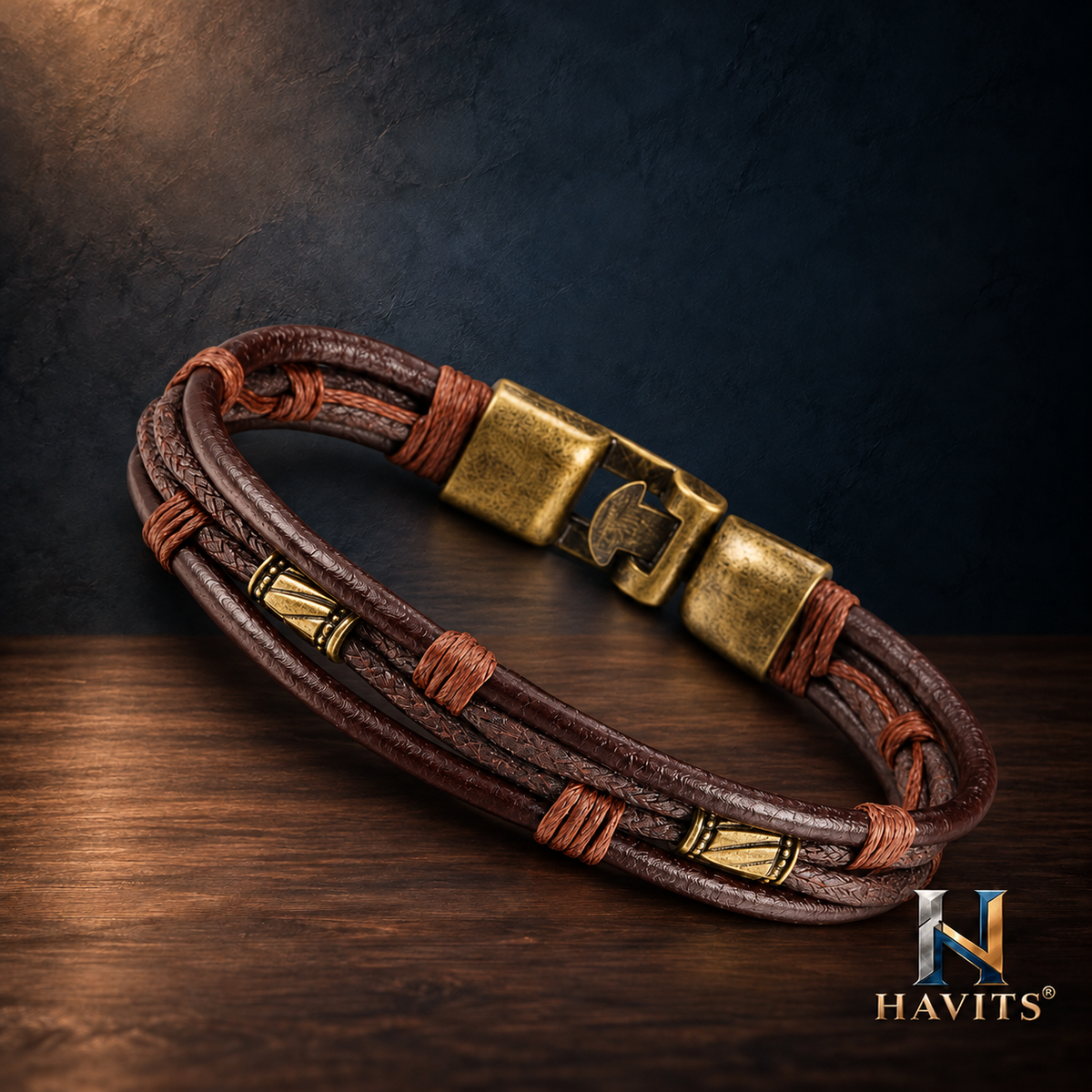 HAVITS Urban — Bruine gevlochten armband — vaste HAVITS-fotostijl