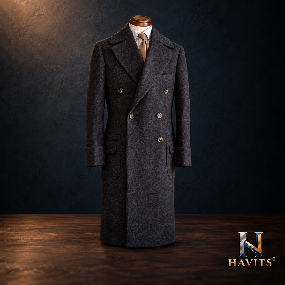 HAVITS Urban — Donkere klassieke mantel — vaste HAVITS-fotostijl