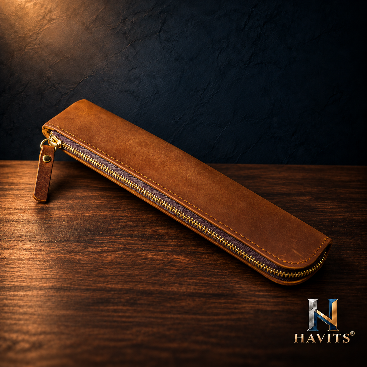 Retro leren pennenetui cognac — HAVITS Urban