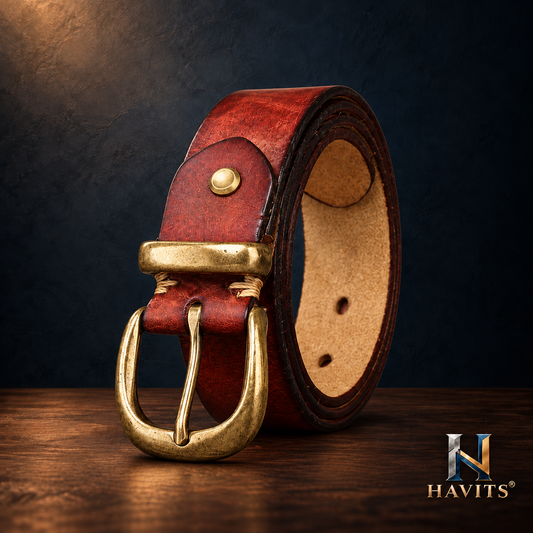 HAVITS Urban — Roodbruine vintage riem — vaste HAVITS-fotostijl