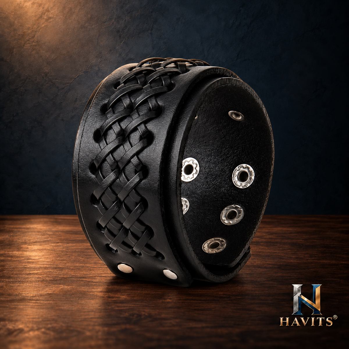 HAVITS Urban leren armband — Vlechtwerk — Zwart