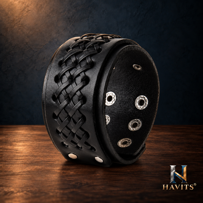 HAVITS Urban leren armband — Vlechtwerk — Zwart