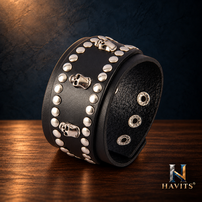 HAVITS Urban leren armband — Skull — Zwart