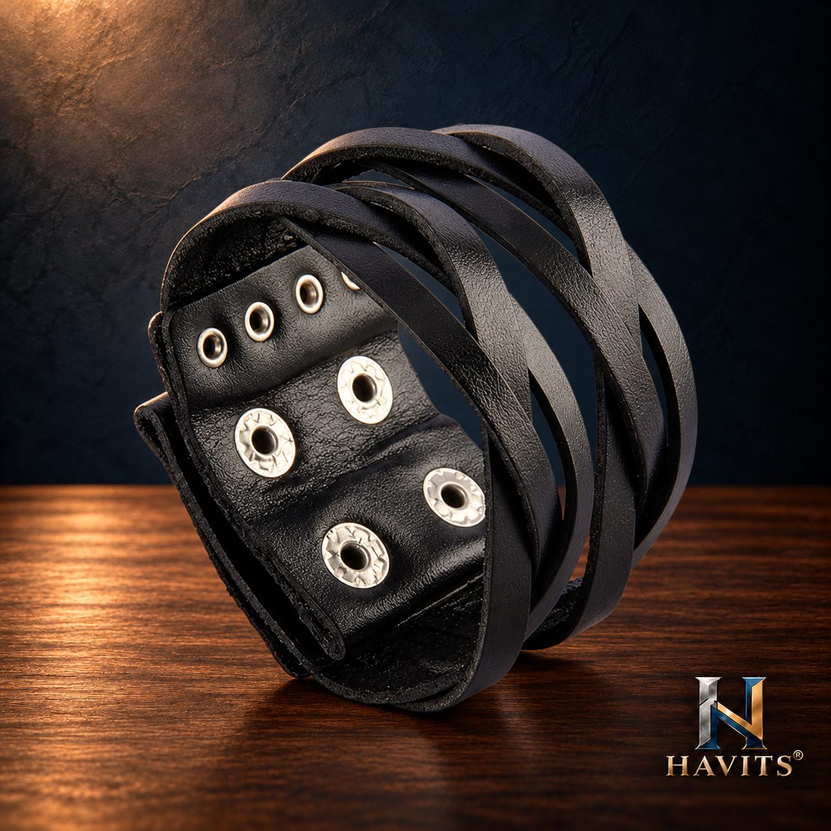 HAVITS Urban leren armband — Meerlaags — Zwart