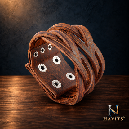 HAVITS Urban leren armband — Meerlaags — Cognacbruin