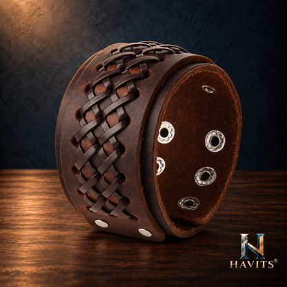HAVITS Urban leren armband — Vlechtwerk — Donkerbruin