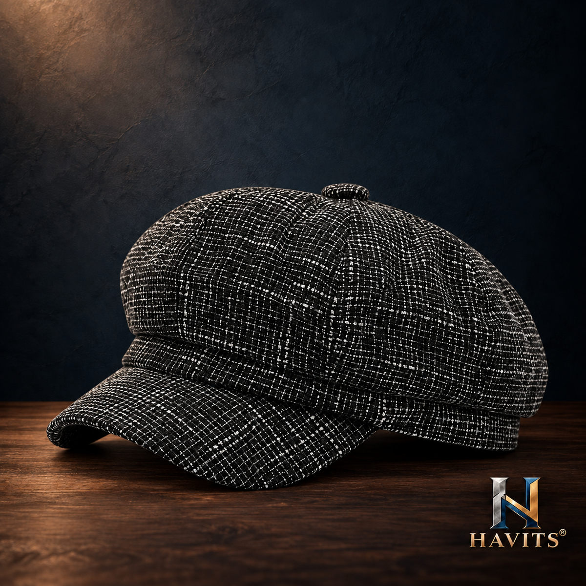 HAVITS Urban — Zwarte newsboy-pet — vaste HAVITS-fotostijl